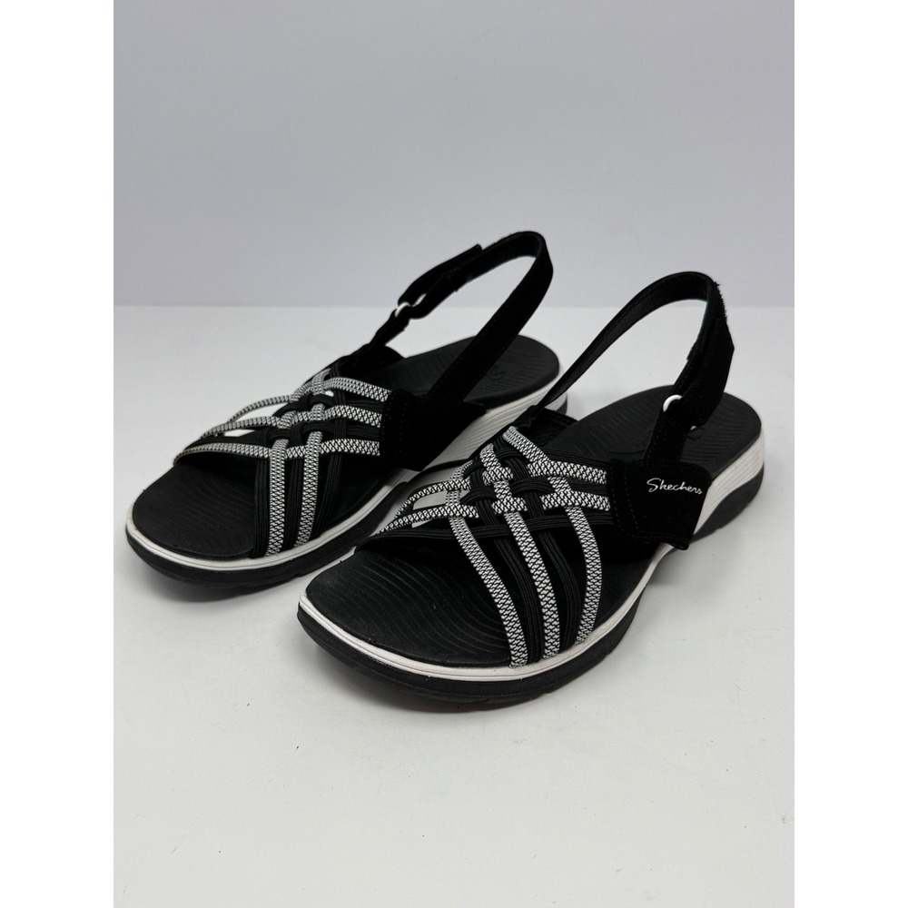 Skechers Arch Fit Sandals Ankle Strap Black Criss Cross Top Size 7 Summer A6